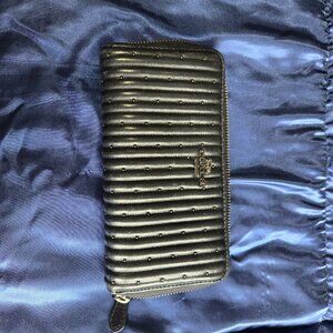 Coach Accordian Zip Lambskin Leather Wallet with Quilting and Studs